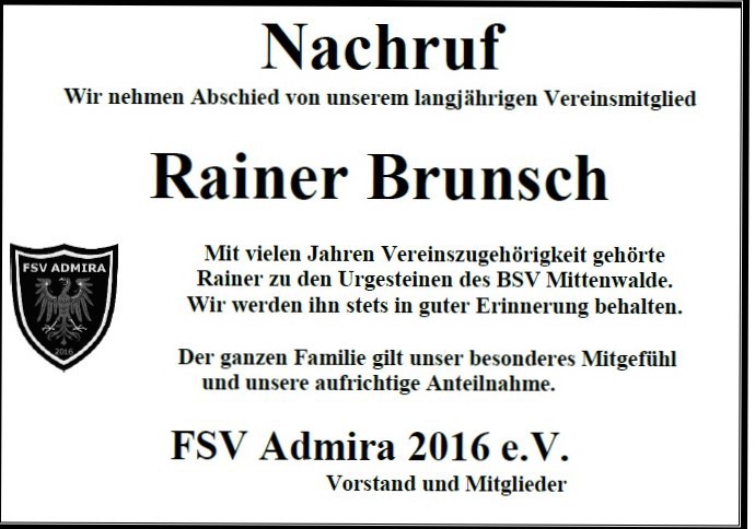 Nachruf Rainer Brunsch